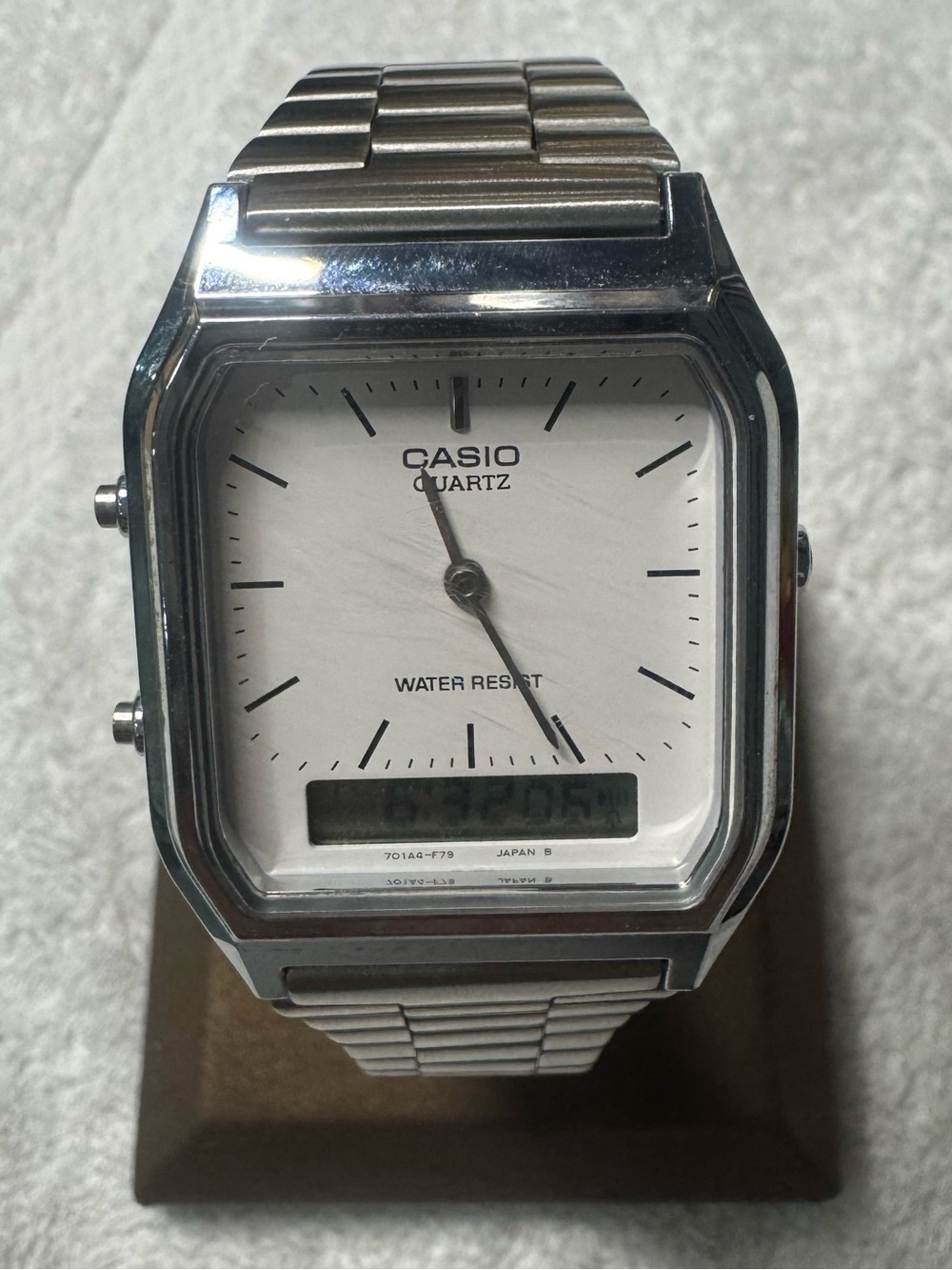 Casio Silver and White Hybrid Dial Watch